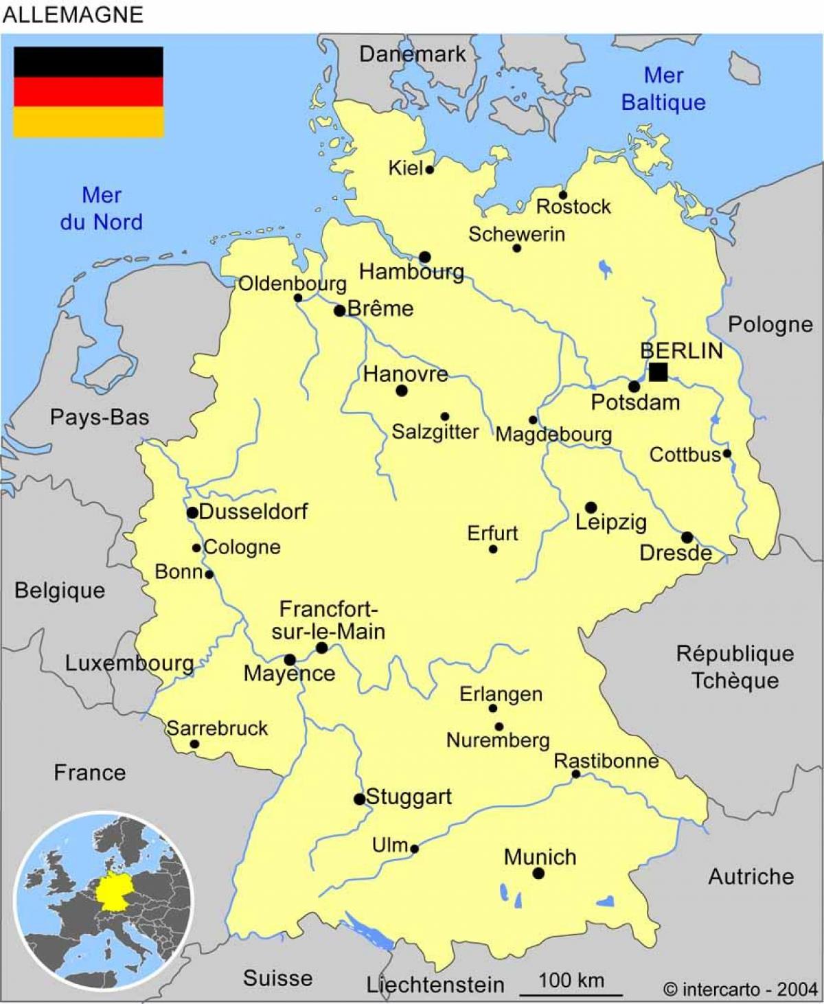 Kaart van het land Duitsland