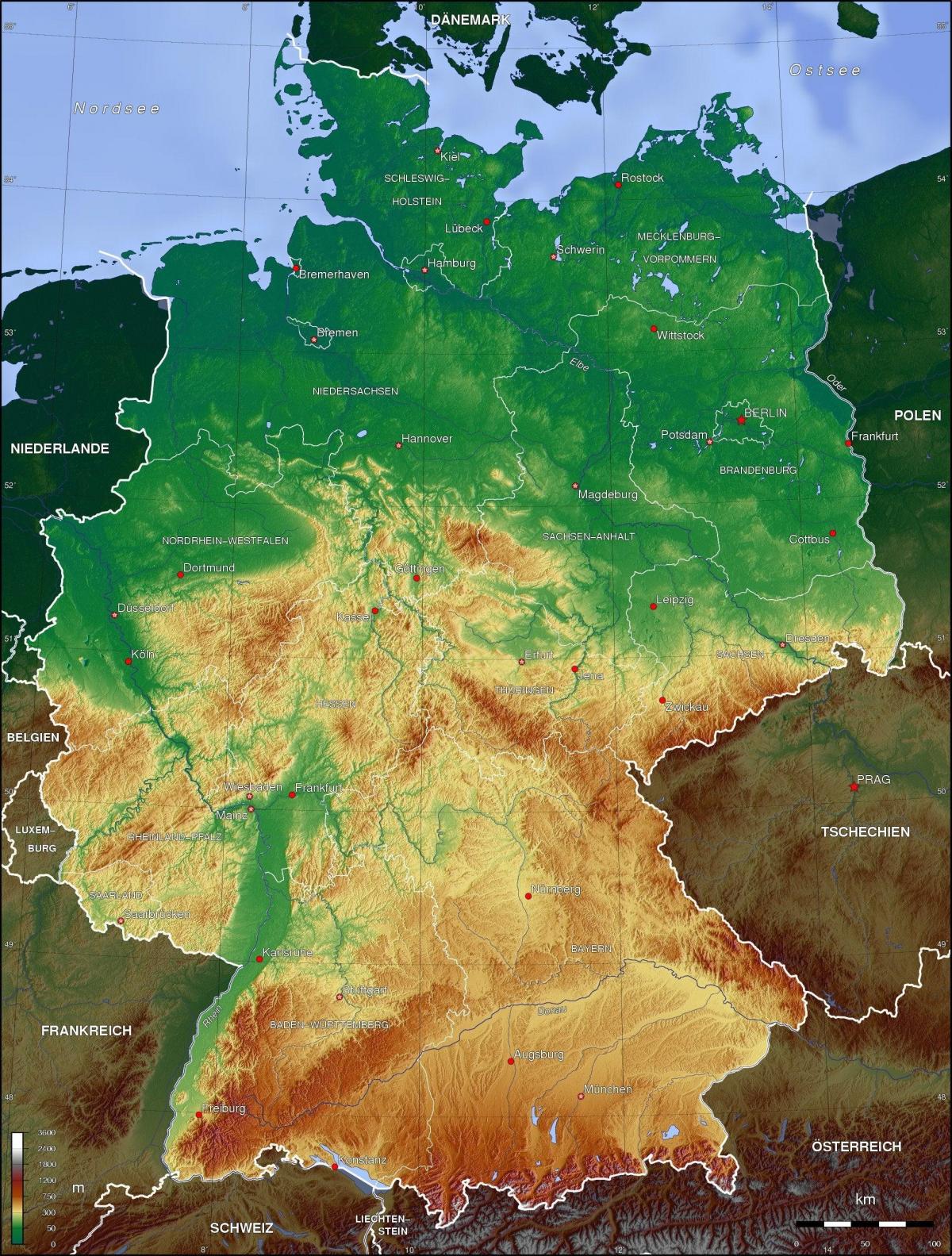 Topografische kaart van Duitsland