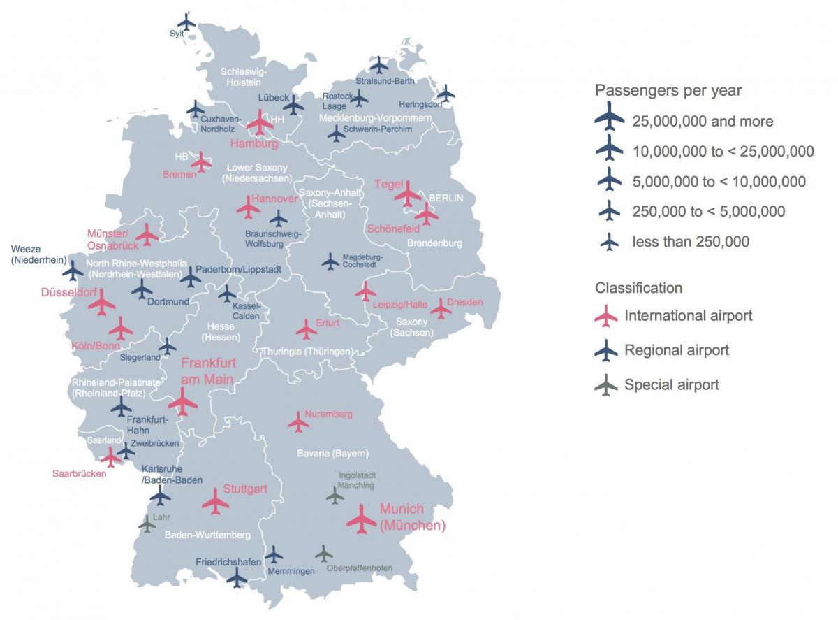 Kaart van de Duitse luchthavens