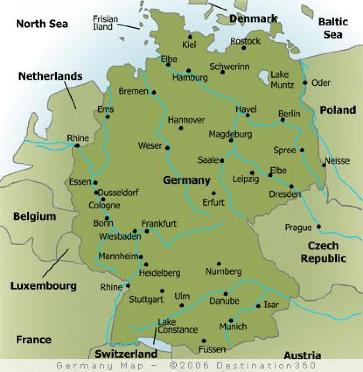 Kaart van Duitsland met de belangrijkste steden