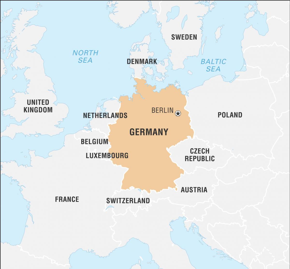 Kaart van Duitsland en aangrenzende landen